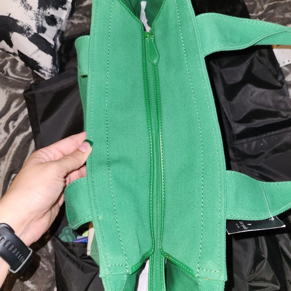 Kate Spade Green and White Striped Tote Bag